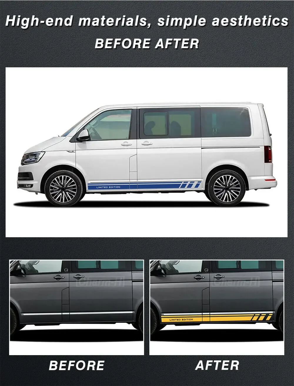 2pcs Car Door Side Rocker Panel Stripe Decals for VW Volkswagen Transporter T5 Camper Van LIMITED Stickers