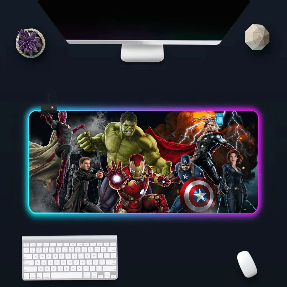 

Disney Cartoon Avengers RGB Pc Gamer Keyboard Mouse Pad Mousepad LED Glowing Mouse Mats Rubber Gaming Computer Mausepad