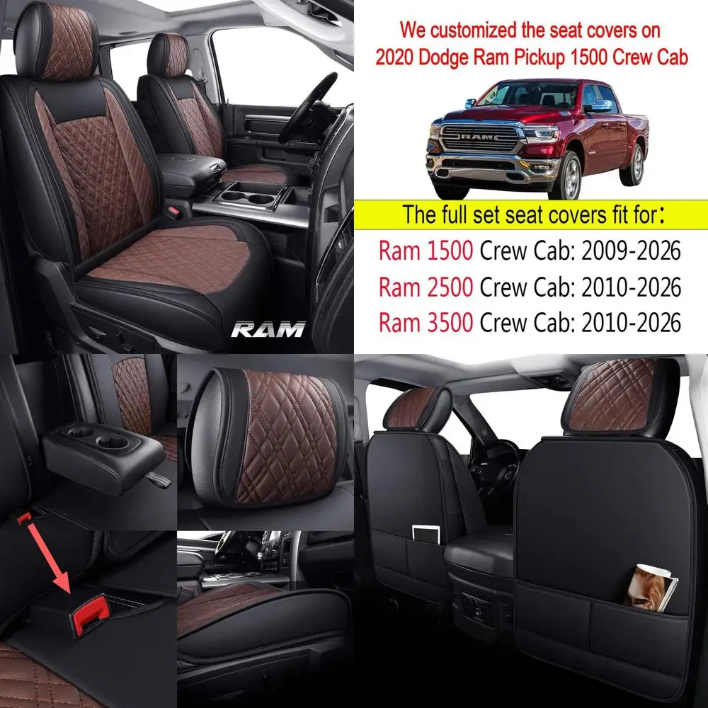 

Комплект коричневых чехлов для автомобильных сидений для Ram 1500 (2009-2026), 2500 и 3500 (2010-2026), включая модели Classic, Bighorn, Longhorn, Laramie, TRX