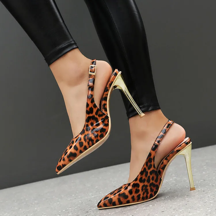 

Женские туфли с леопардовым принтом и заостренным носком, сексуальные туфли на высоком каблуке, офисная обувь, летние и весенние женские сандалии