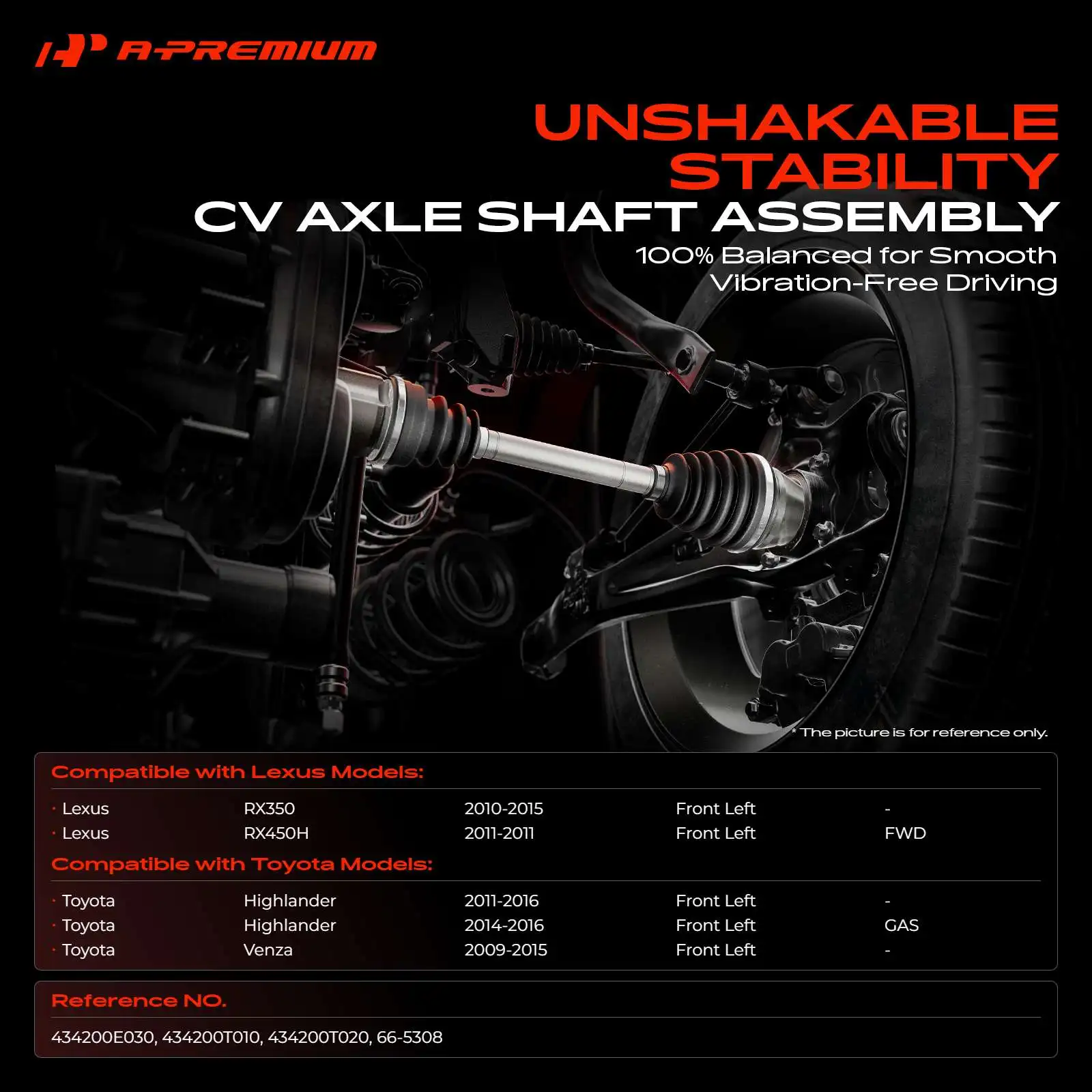 A-Premium Front Driver Side CV Axle Assembly for Toyota Highlander 2011-2016 Venza 2009-2015 Lexus RX350 2010-2015 RX450H 2011