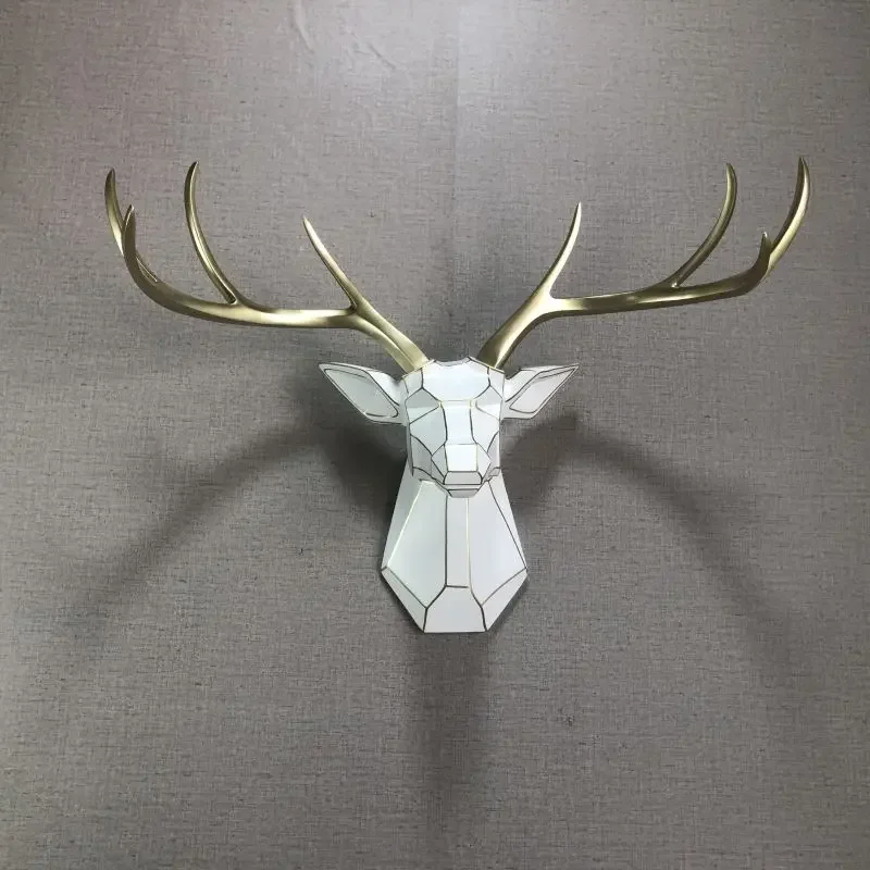 

Hand-colored gold deer head wall hanging decoration New Year's home living room entrance aisle wall decoration