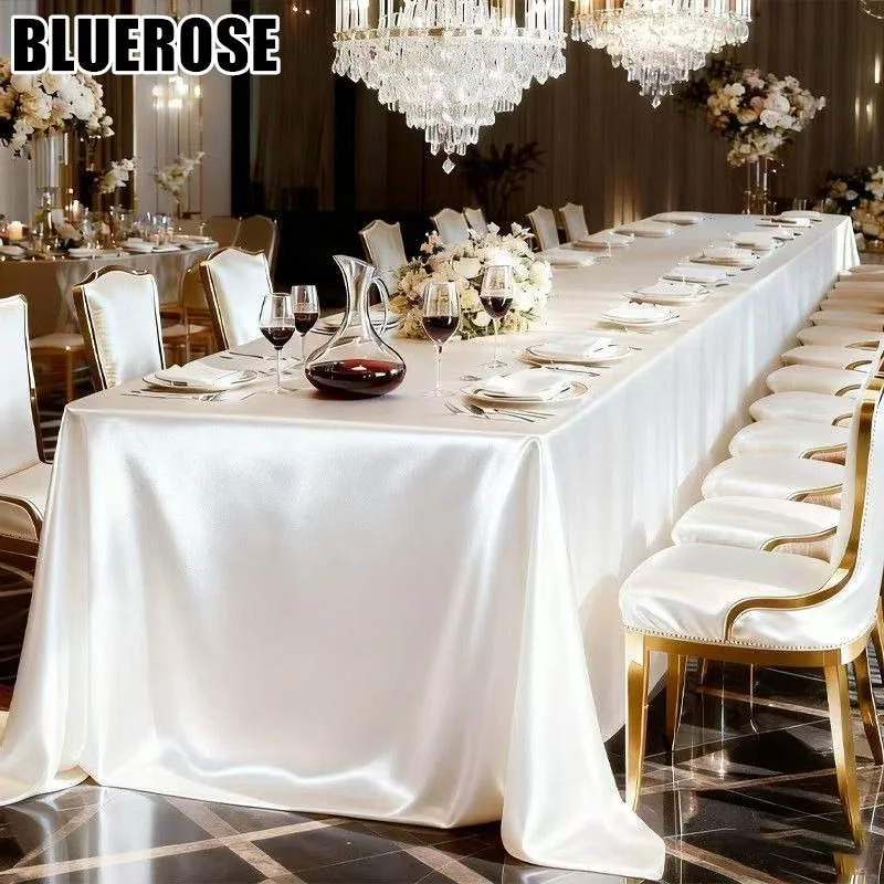 Satin Party Tablecloth Wedding Rectangle Bright Silk Table Cover Smooth Fabric for Wedding Banquet Table Decoration