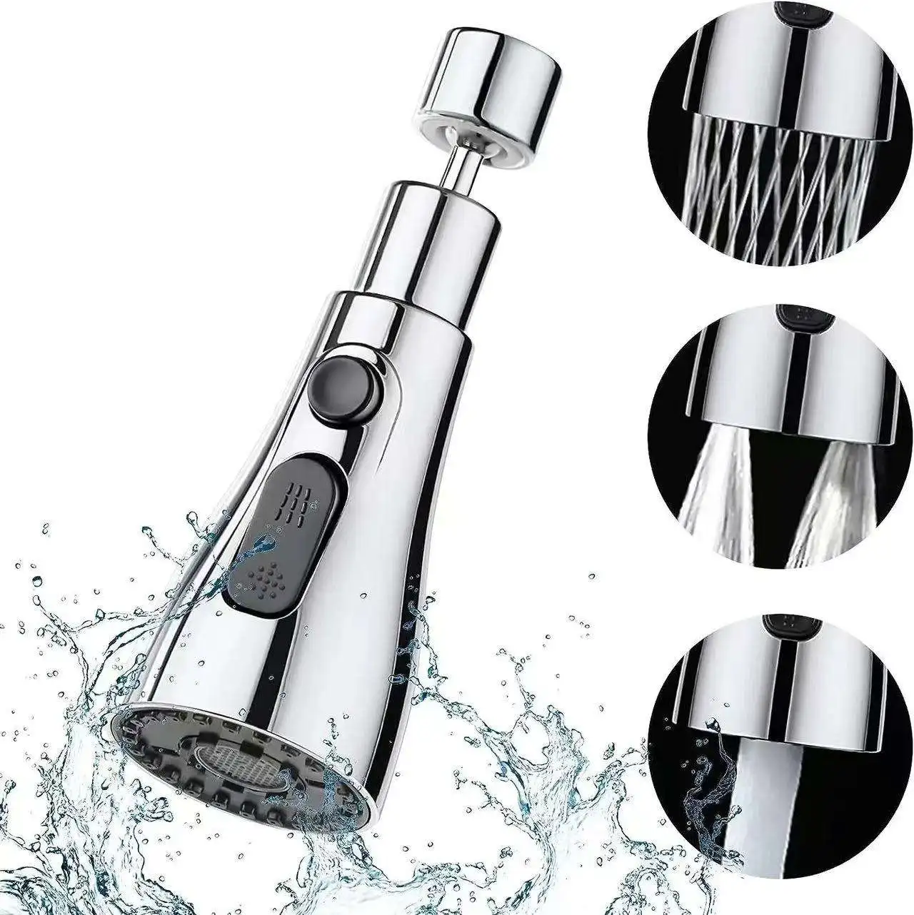 3 In1 Flexible Kitchen Faucet Sink Mixer Tap Electroplate Sprayer Head Filtered Water Tap Black Replaceable Water Tap