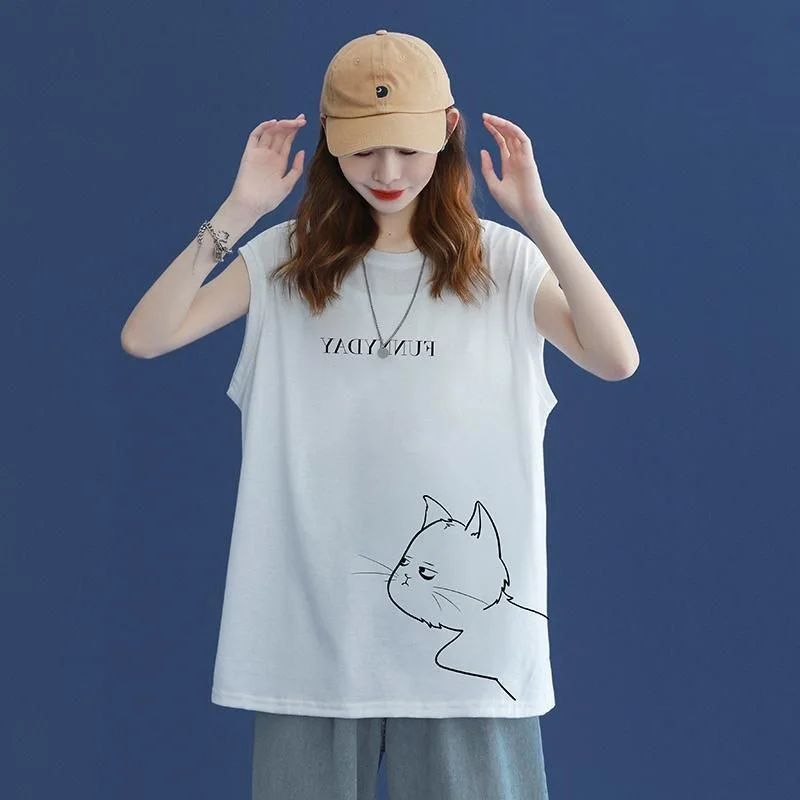 Gilet estivo da donna taglie forti 300 Pou coreano a mezza lunghezza stampato, anti-età, che nasconde le imperfezioni, versatile, base per ogni outfit.