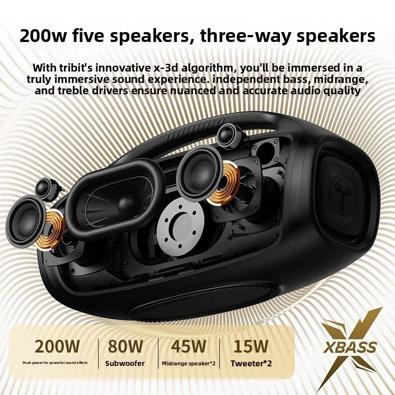For Tribit BTS56 200W Bluetooth Speaker IP67 Waterproof 30H Playtime Karaoke Outdoor Party
