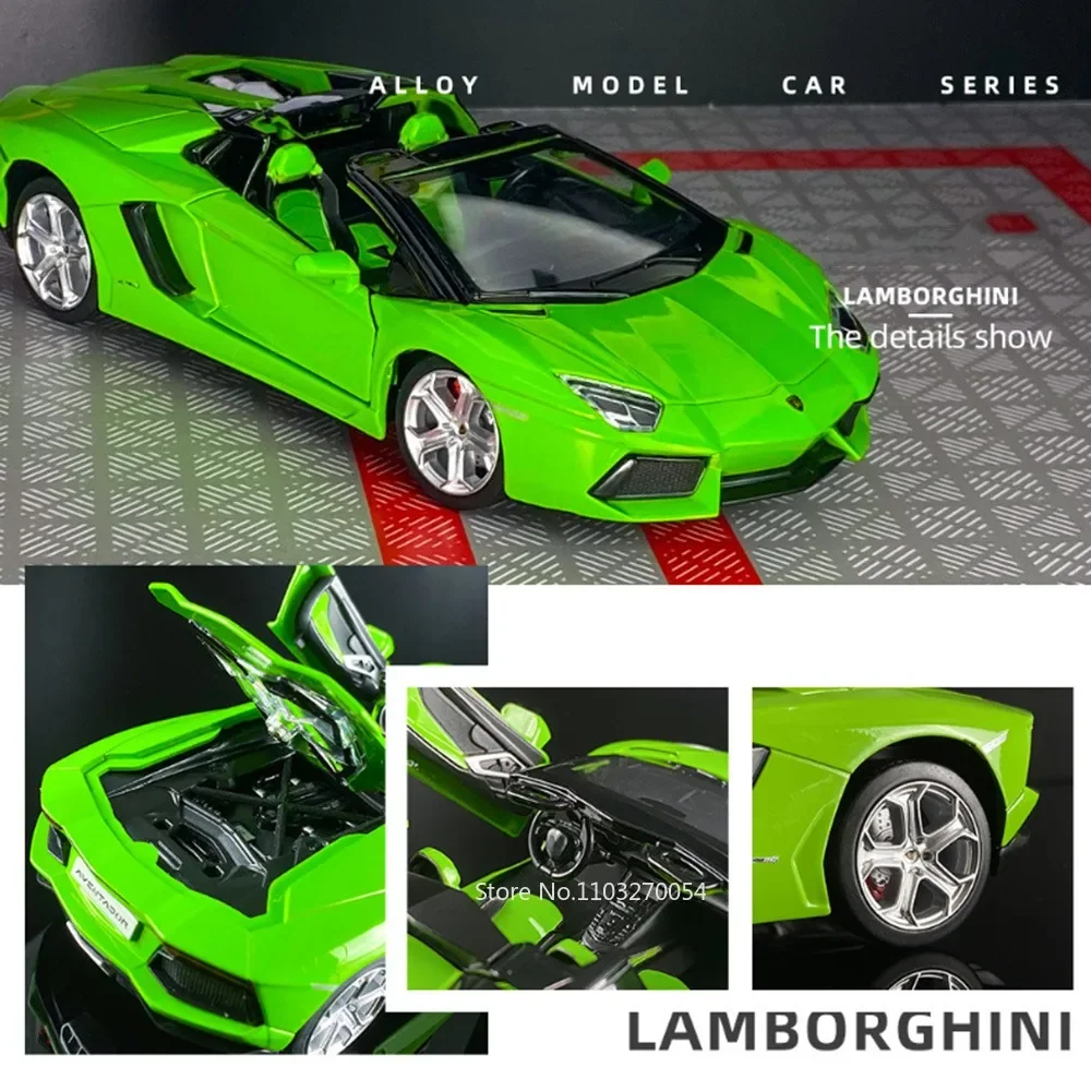 1:24 Lamborghini Aventado Car Alloy Model Toy Diecast Metal Super Racing Sound Light Pull Back Door Open Toy Kid Gift Ornament