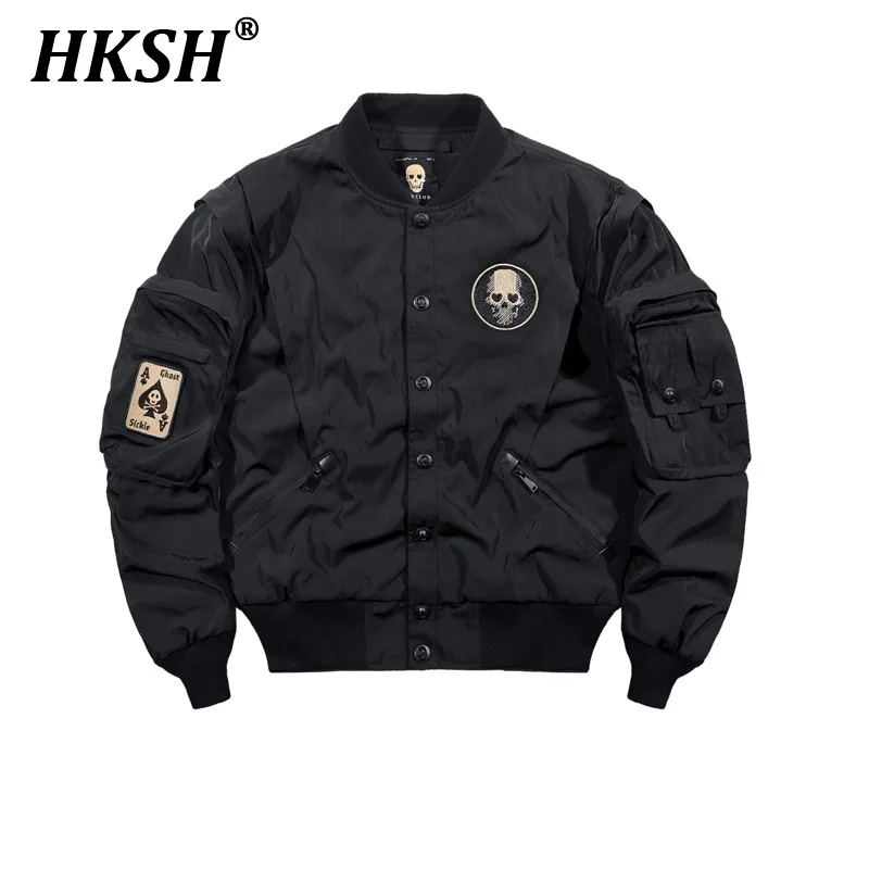 

HKSH Spring Autumn New Tide Dark Men's Flight Jackets Niche Design Functional Workwear Large Size Loose Embroidered Coats HK1006