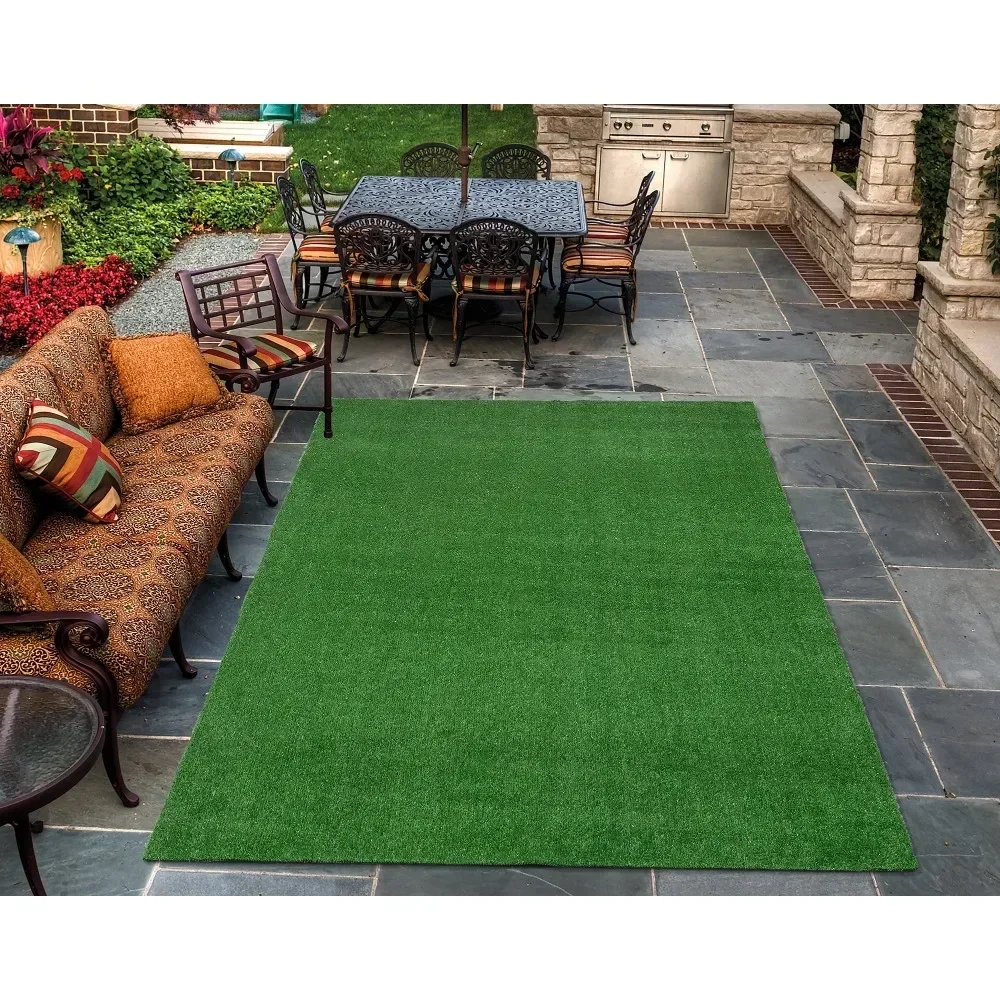 

Waterproof 7x10 Indoor/Outdoor Artificial Grass Rug for Patio Pet Deck, 6'6" x 9'2", Green