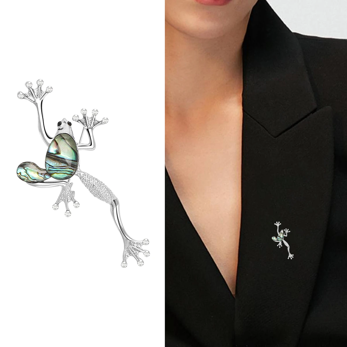 Beaut&Berry Trendy Enamel Abalone Shell Frog Brooches for Women Unisex Animal Pins Casual Party Jewelry Accessories Gifts