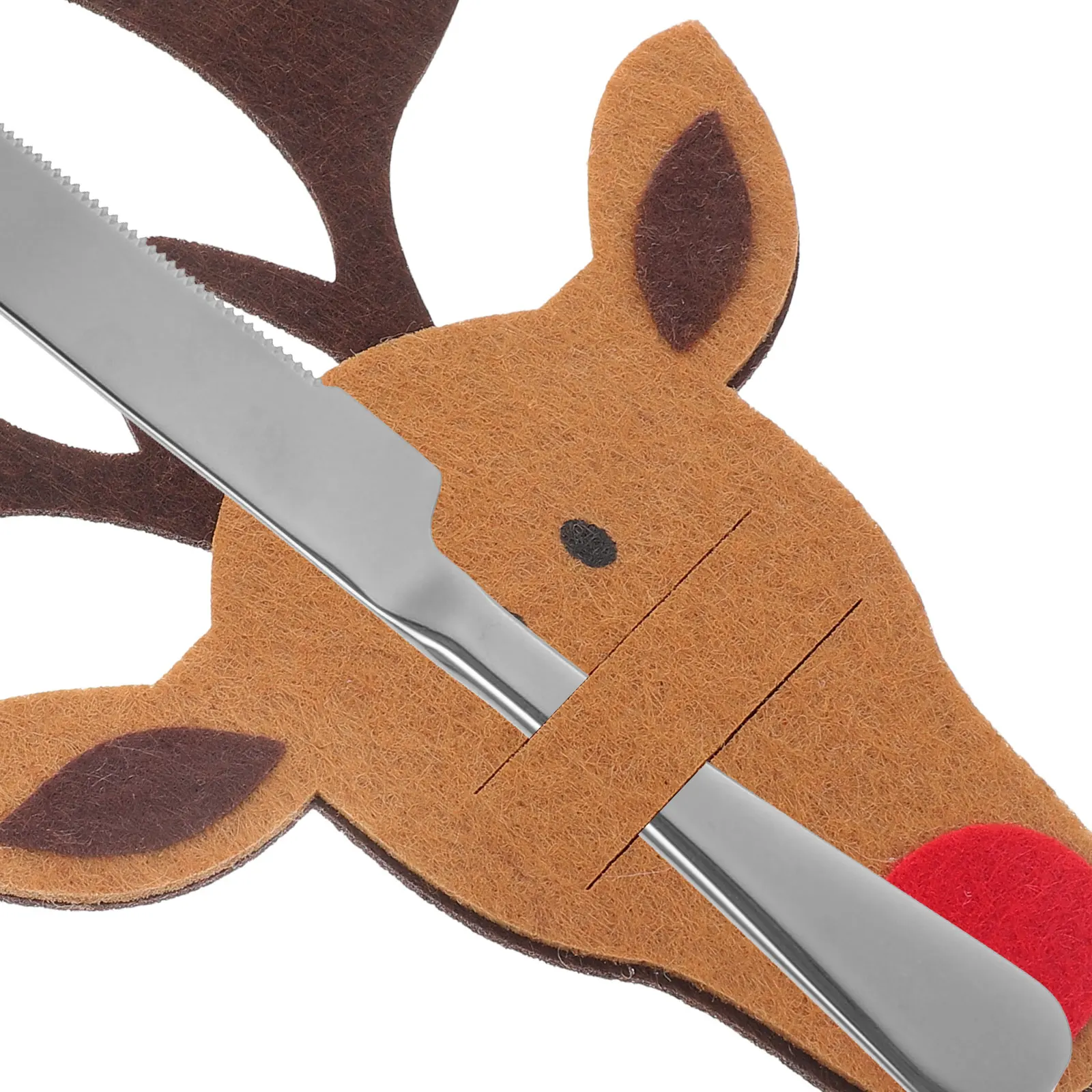 

4Pcs Christmas Cutlery Holder Set Reindeer Theme Fork Bags Cute Tableware Storage for Festival Party Decorations