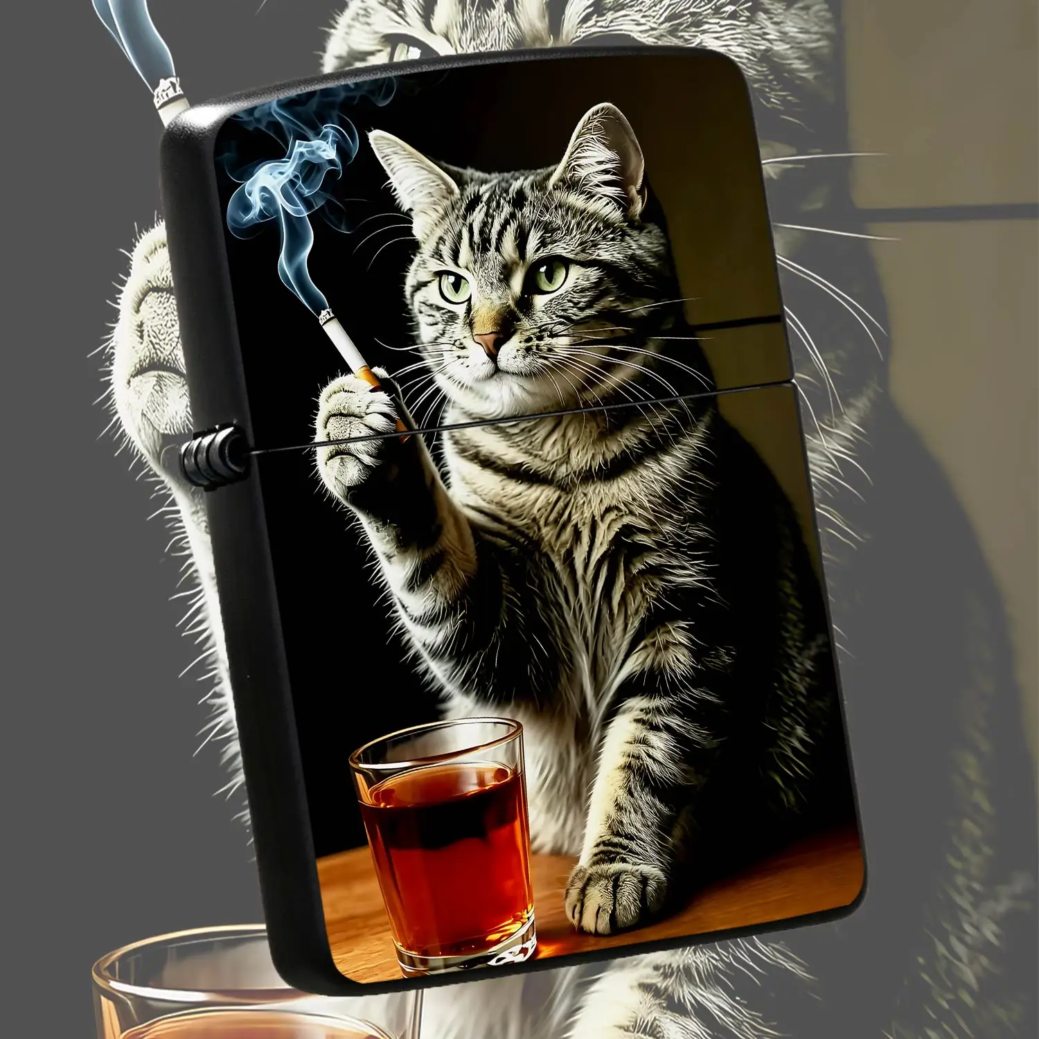 Creative Tabby Cat Pattern Decorative Lighter, Stylish Whimsical Feline Design Accessory, Versatile For Daily Gathering Bar Leisure Scenarios, Unique Chic Gift Choice For Friends, Exquisite Crafted Distinctive Desktop O A Humorous And Inter
