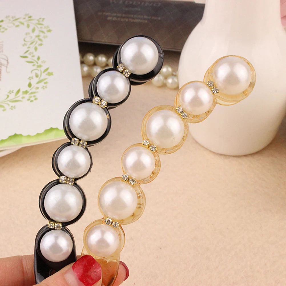 

2pcs Pearl Banana Clip Large Ponytail Holder Practical Hair Claw Decor Stylish Updo Hairclip For Work