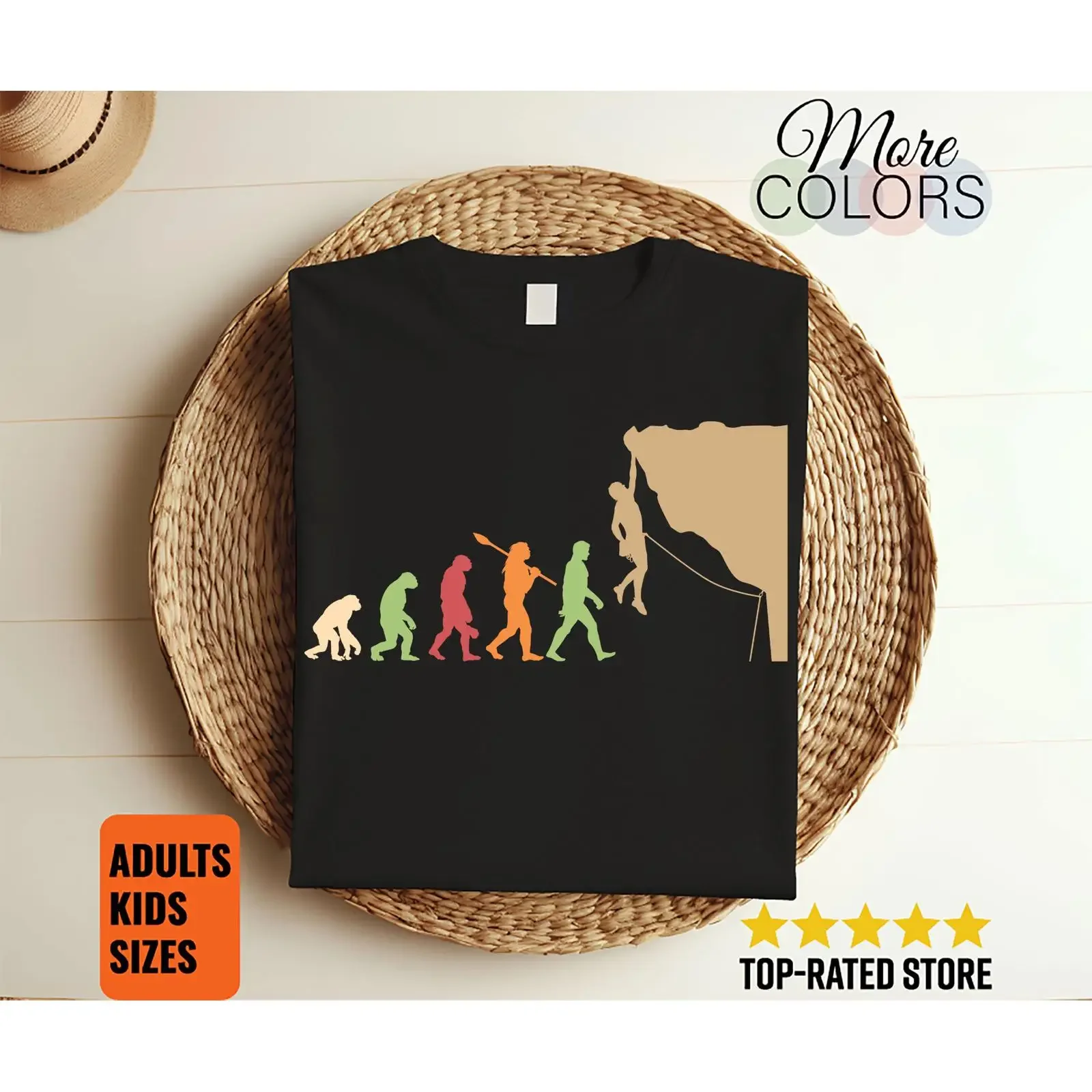 T-shirt humoristique « Evolution de l'escalade » pour grimpeurs, amateurs de bouldering en montagne, sportifs d'intérieur et d'extérieur, style vintage délavé