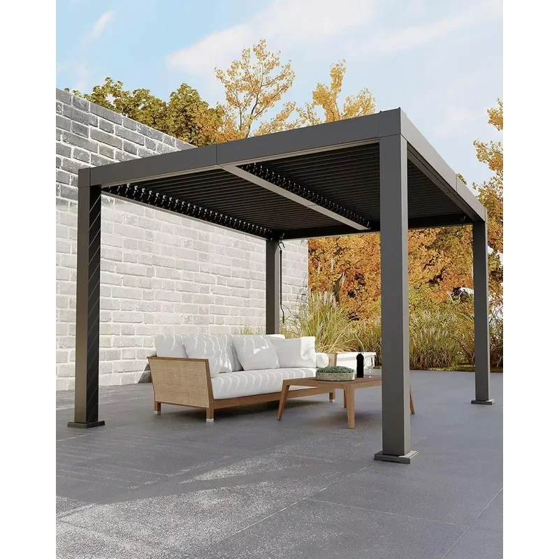 All-Aluminum Louvered Pergola 10 ft X 12 Ft, Outdoor Pergola with Adjustable Louvered Roof, Reinforced Aluminum Frame