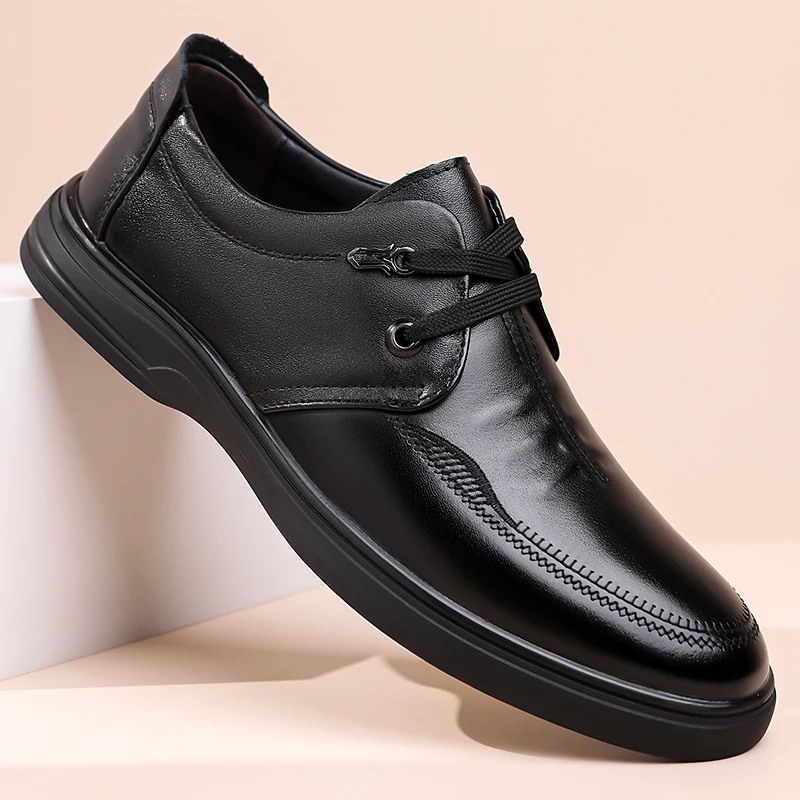 Men's Genuine Leather British Dress Shoes, Lace-up Business Footwear, Soft Non-slip Sole, Comfortable for Daily Commute-HX82118