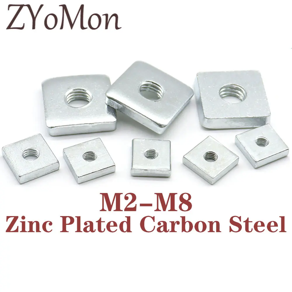 5/10/20/50Pcs M2 M3 M4 M5 M6 M8 Zinc Plated Carbon Steel Thin Square Nuts Slider Block for Aluminum Profile Accessory DIN562