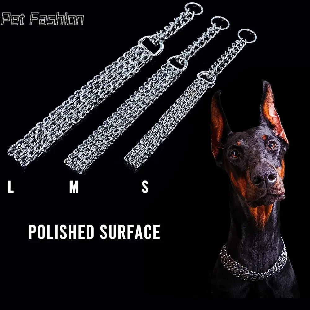 Strong Dog Chain Collar Chew Proof Triple Row Chain Dog Collar Adjustable Walking Collar Metal Cuban Link Dog Collar for Big Dog