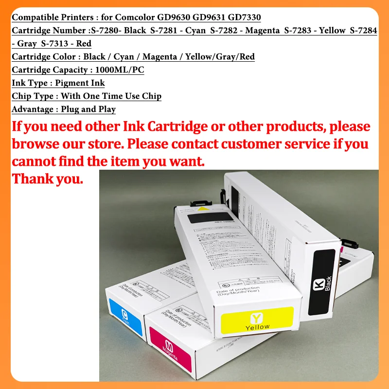 S-7280 S-7281 S-7282 S-7283 S-7284 S-7313 Ink cartridge 1000ML With Chip Compatible For Riso Comcolor GD9630  9631 7330 Printer