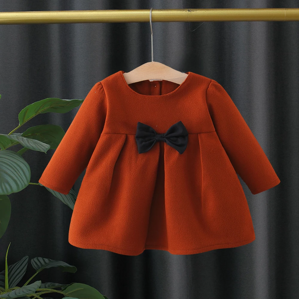 Autumn And Winter Baby Girl Bow Long Sleeved Woolen Coat Cute Girl Long Sleeved Top Clothing