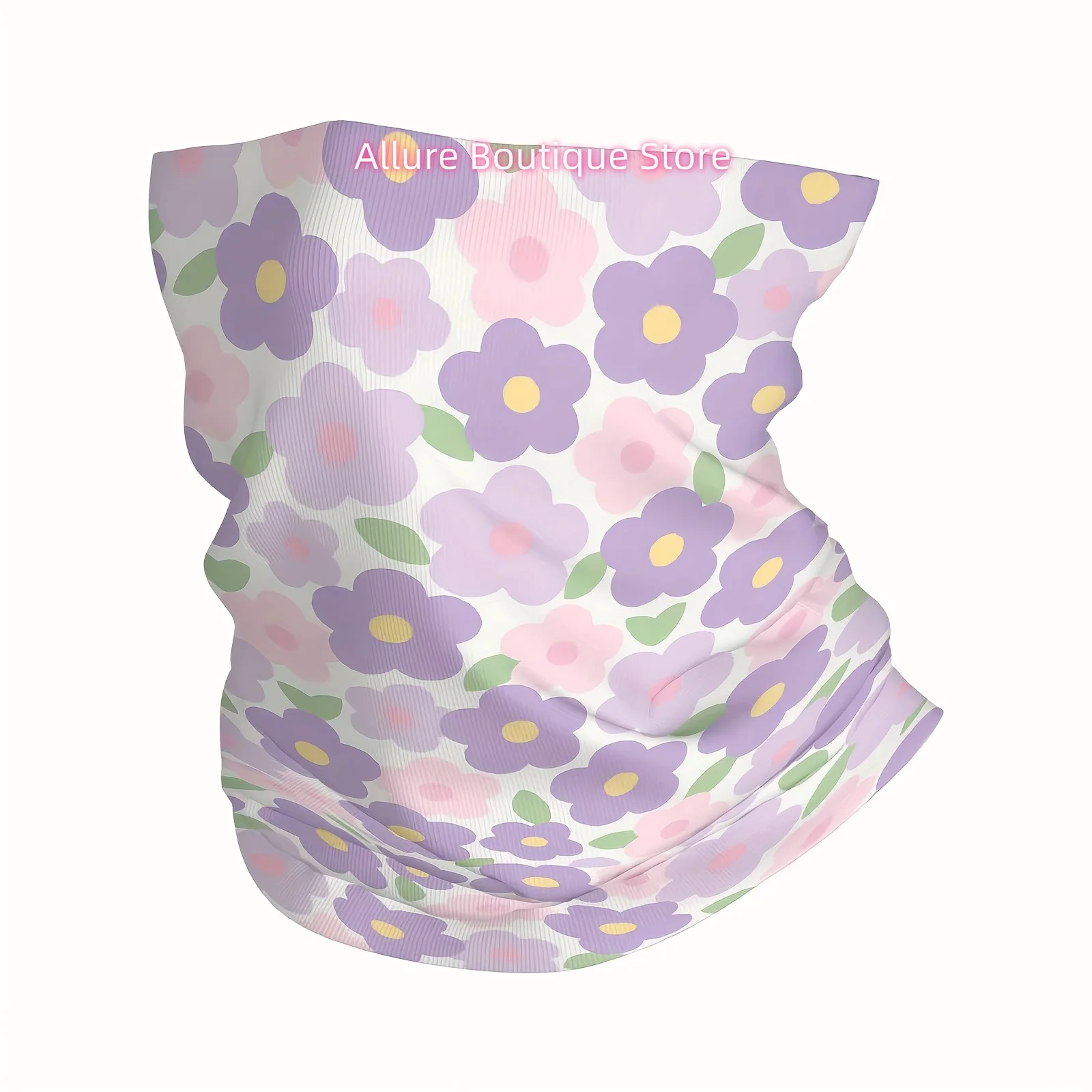 Purple Flowers, Pink Background, Floral Pattern Fun Design Multi Functional Print Scarf Men Women Unsix Mask Neck Mask Holiday E