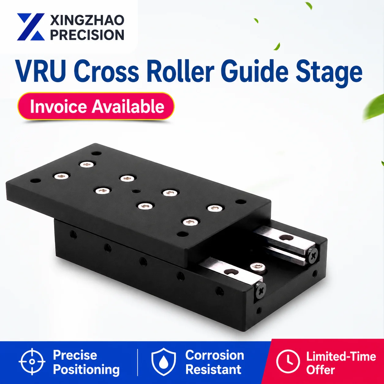 VRU Cross-Roller Linear Slide Stage, Single-Axis X Positioning Platform, Aluminum Alloy Manual Module