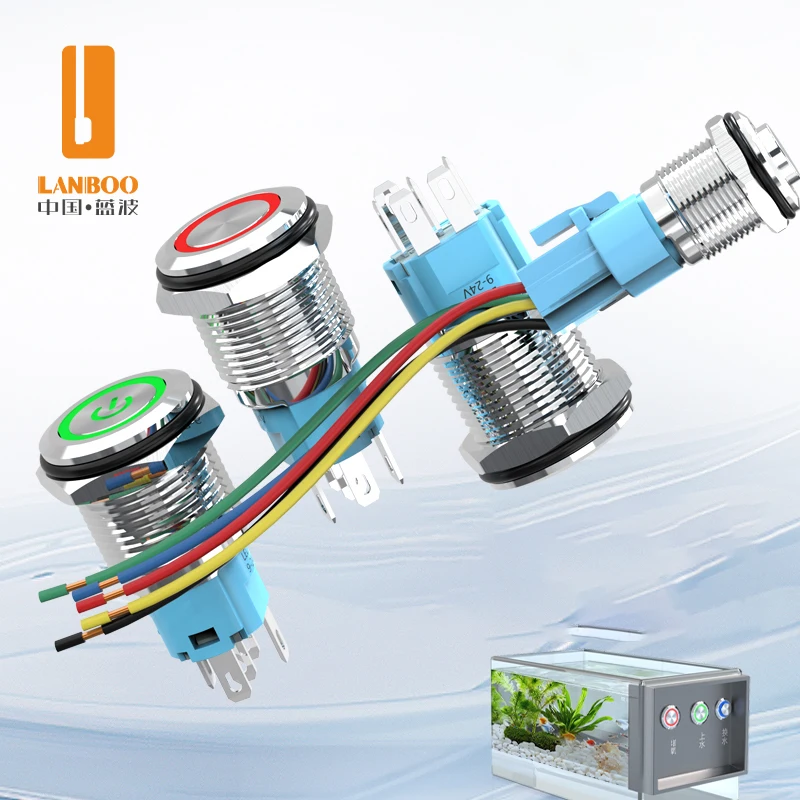 LANBOO 16A2 Economical Metal Push Button Switch, Factory Direct Sale, 1NO1NC/with LED, Momentary or Latching/Selectable