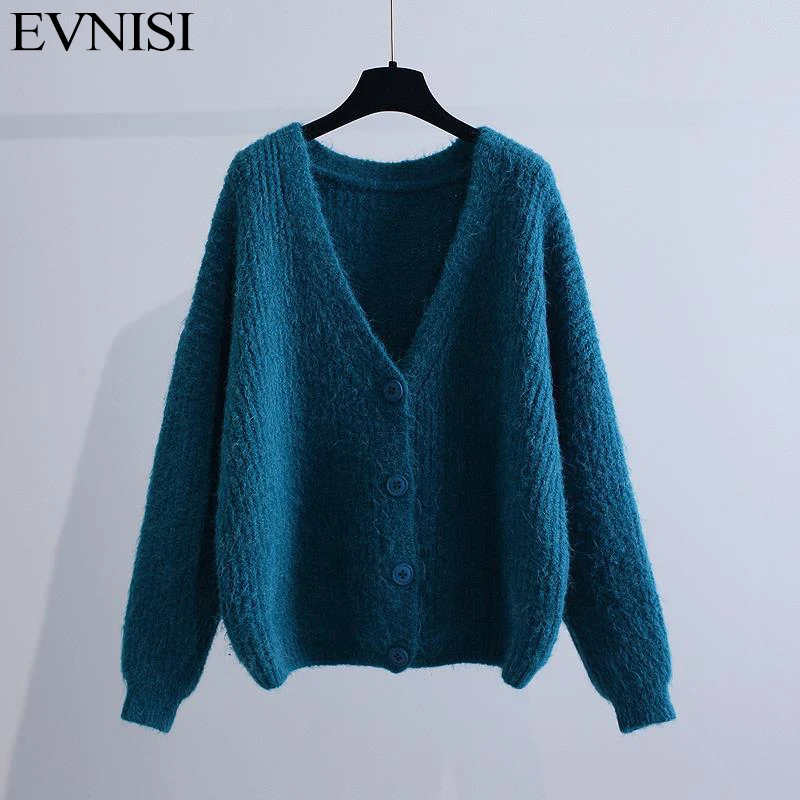 EVNISI Women Casual Wool Cardigan Sweater Coat Single Breasted Loose Long Sleeve Jumpers For Women Knitting Sweater Coat Winter