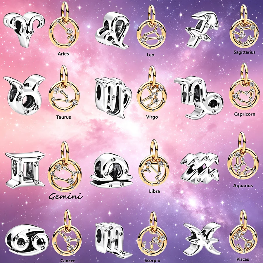 Abalorios de Plata 925 con los 12 Signos del Zodiaco, Aries, Leo, Tauro, Virgo, Géminis, Cáncer, Libra, Escorpio, Sagitario, Capricornio, Regalo de Joyería DIY