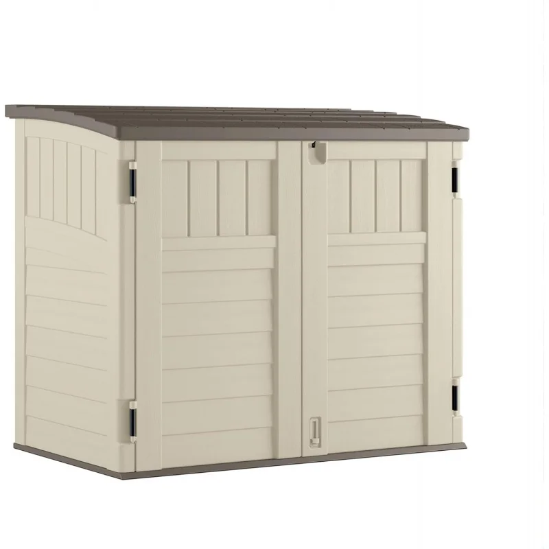 

34 Cu Ft Horizontal Plastic Storage Shed, Lockable Weatherproof/ Floor, Outdoor Organizer Trash Cans Generators Garden