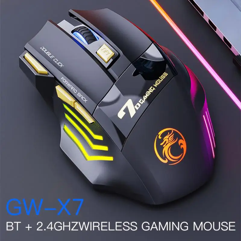 Wireless Mouse Rechargeable Colorful Breathing Light Computer Gaming Mouse Button Double Click Free 2.4G Silent Mice Mouse