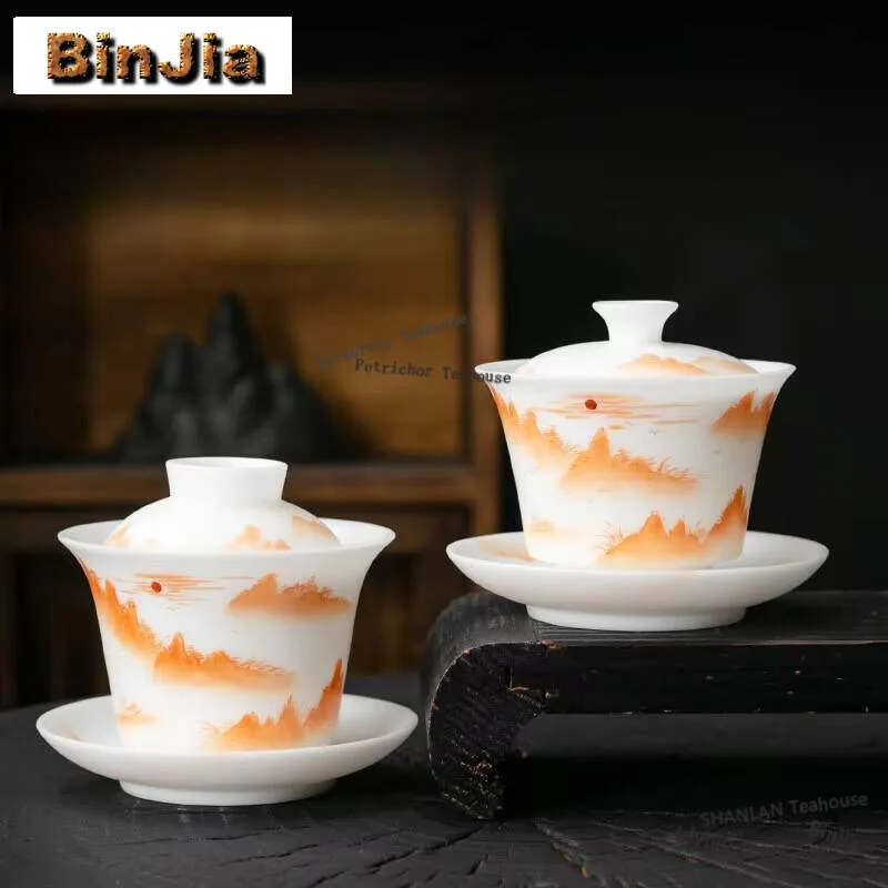 

Ручная роспись, алюм, красный пейзаж, Gaiwan, баранина, толстый нефрит, фарфор, ручная работа, крышка, чаша, чай, тюрен, чайник, чайные принадлежности, подарки для рукоделия