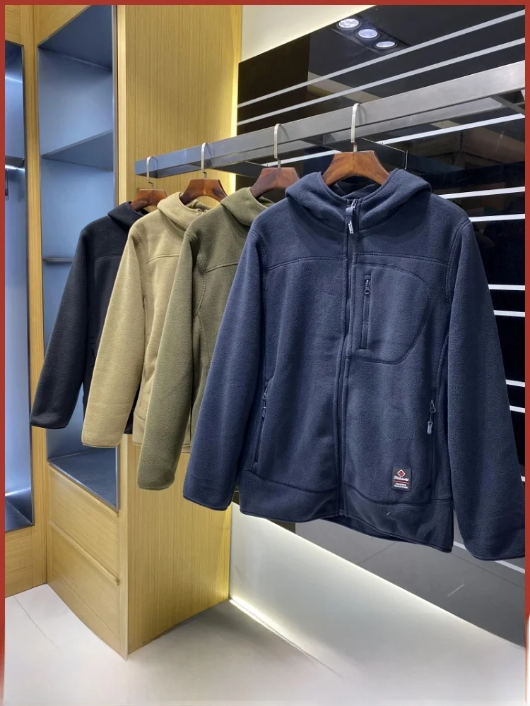 

Double-Sided Fce Hooded Jaet Men's Warmth-Trap Polyester Fiber Long-Sve Zipper Closure Youthful Sle Thiened A...