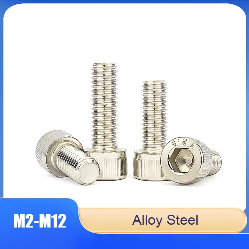 

M2-M12 Alloy Steel Grade 12.9 High-Strength Nickel-Plated Hexagon Socket Head Cap Screws Cup Head Bolts Screw Rods 1-20Pcs