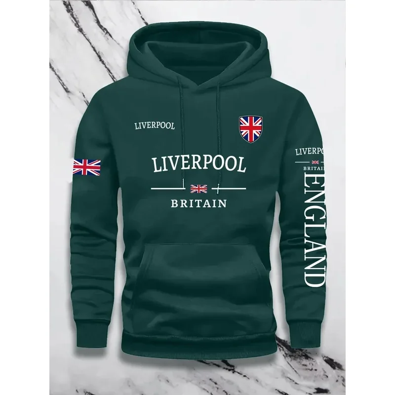 Autumn And Winter Men'S Long Sleeved Hooded Sweater - Popular British Flag Printed Couple Street Casual Hooded Sweatshirt