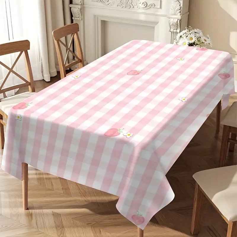 One piece of sweet and adorable tablecloth in a design featuring a pink and white checkered pattern as the background.