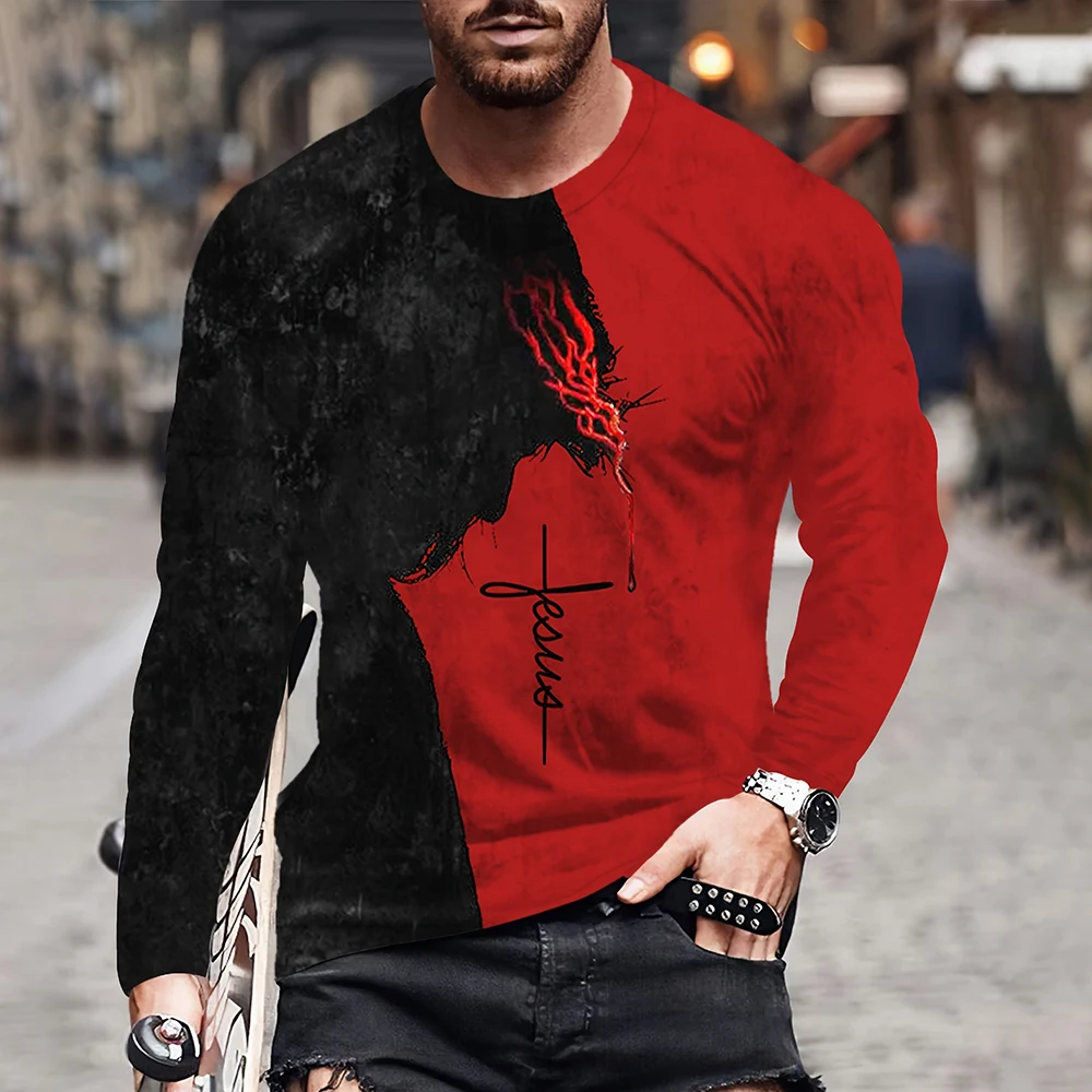Moda jesus cruz padrão t camisa para homem 3d leão impressão manga