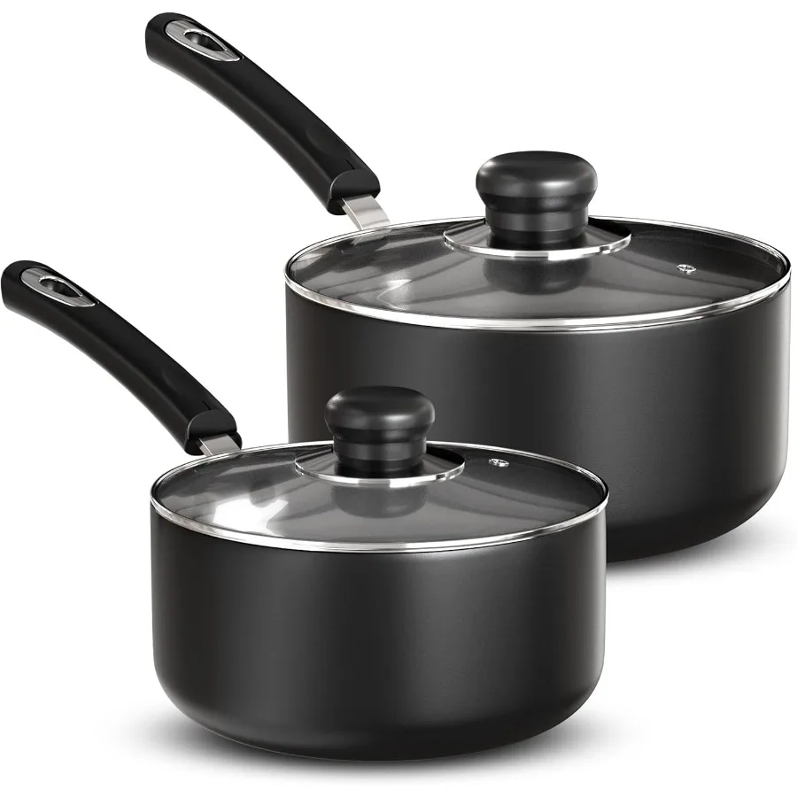 

Nonstick Saucepan Set with Lids for Efficient Cooking: 1 Quart and 2 Quarts Multipurpose Small Kitchen Pots Ideal for Daily Mea