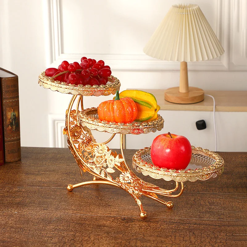 Creative European Classical Fruit Plate Household Living Room Three-layer Design Sense Fruit Nut Plate Coffee Table Desktop Frui