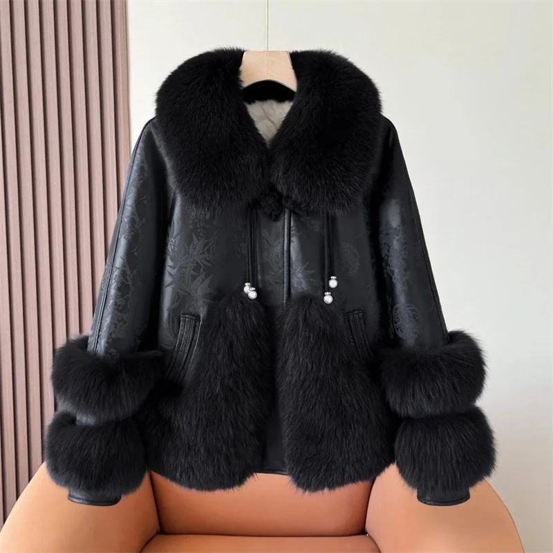 

Korean Women Fashion Plush Tops Outwear 2025 Ladies Long Sleeves Faux Fur Jacket Autumn Winter Female Casual Patchwork Fur Coat
