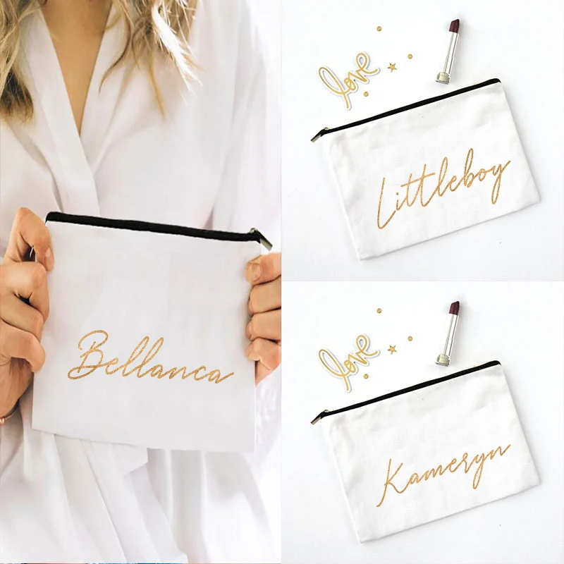 Personalized Custom Name Bridal Cosmetic Case Canvas Monogram Toiletry Pouch Gifts for Bridesmaid Makeup Bags Makeup Bag