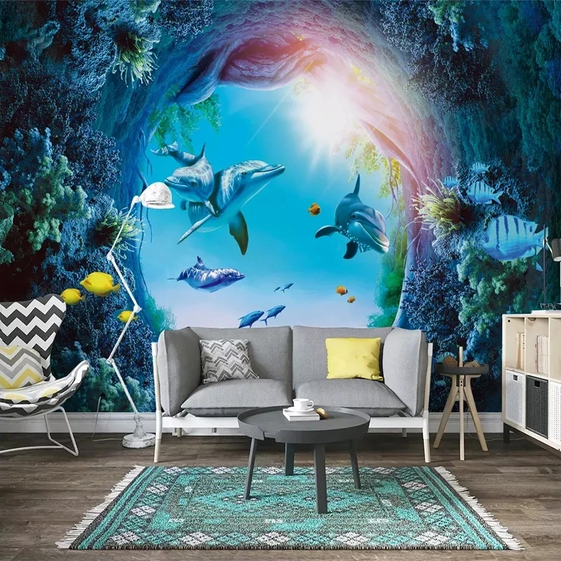 Customized Photo Wallpaper 3D Underwater World Dolphin Coral Bedroom Mural wall fabric Living room TV background wall restaurant