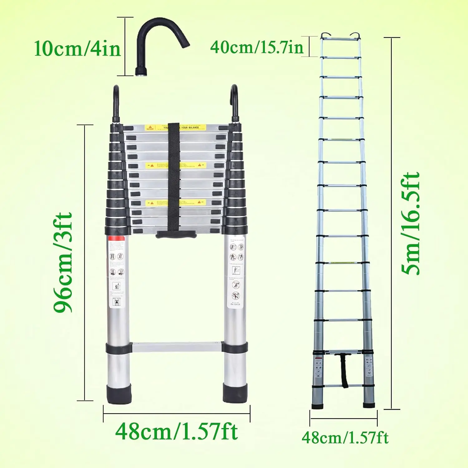 Telescoping Ladder 16.5FT Aluminum Telescopic Ladders Lightweight Extension Ladder for Roofing Business Household Use 330LBS