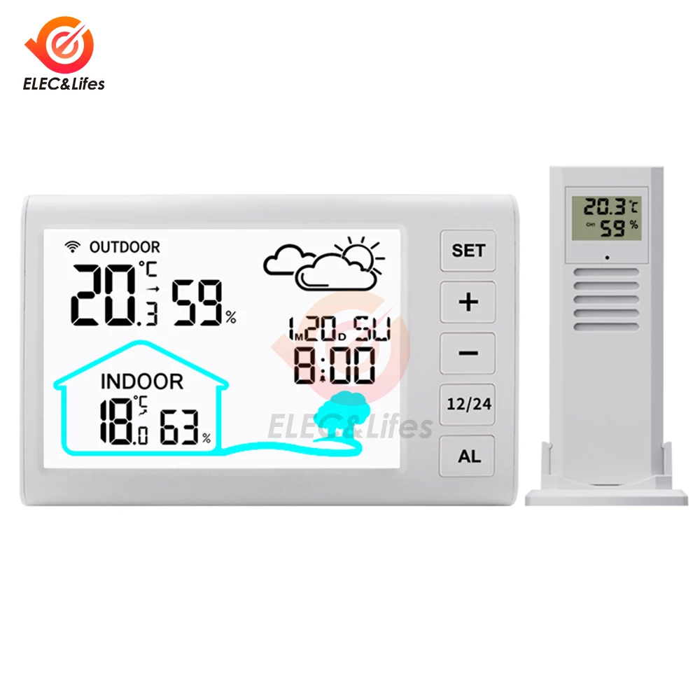 1 Set Indoor and Outdoor Wireless Temperature and Humidity Meter LCD Large Screen Weather Clock Hygrothermograph With Backlight