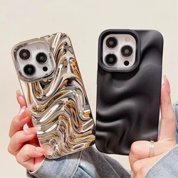 Funda con patrón de onda 3D plateada chapada de lujo para iPhone 14 13 11 12 15 16 Pro Max Color caramelo breve funda trasera suave a prueba de golpes