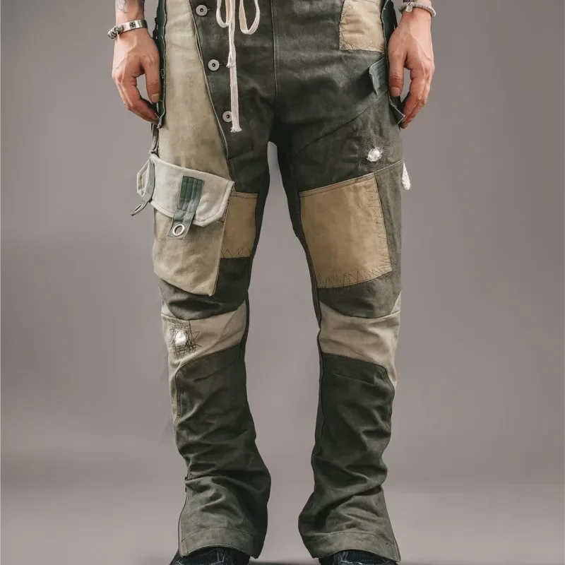 Wasteland Style Pants Patchwork Fabric Patchwork Slim multi-pocket Cargo Casual Pants