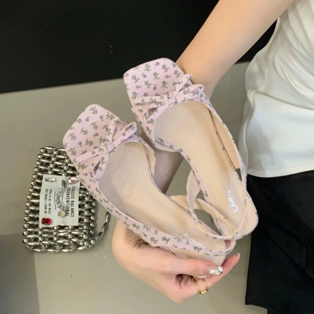 

New Women's Summer High Heels with Bow Back Strap Open-Toe Square Sandals with Elegant Single Strap Sandals