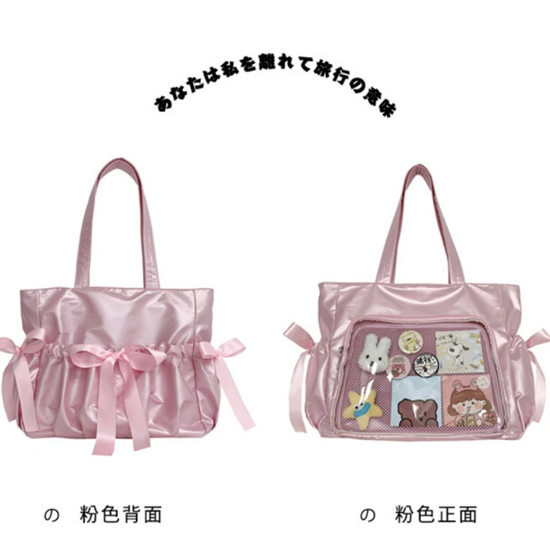 Ballet Style Ribbon Bow Handbag Genjuku Style Student Double sided Shoulder Bag Manga Sweet Forest Large Capacity Tote Bag