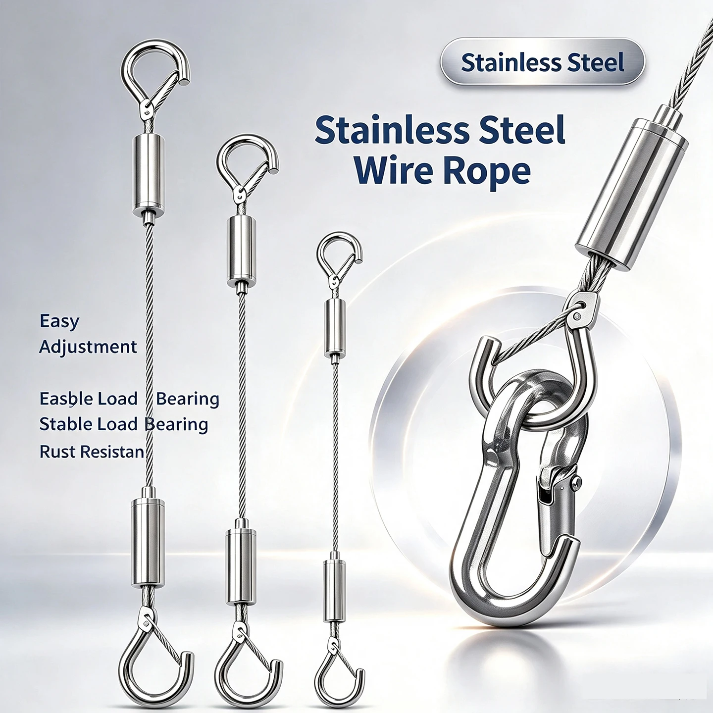 1.5/2/3mm stainless steel cable sling with double safety hooks and 1M stainless steel wire rope adjustable suspension frame