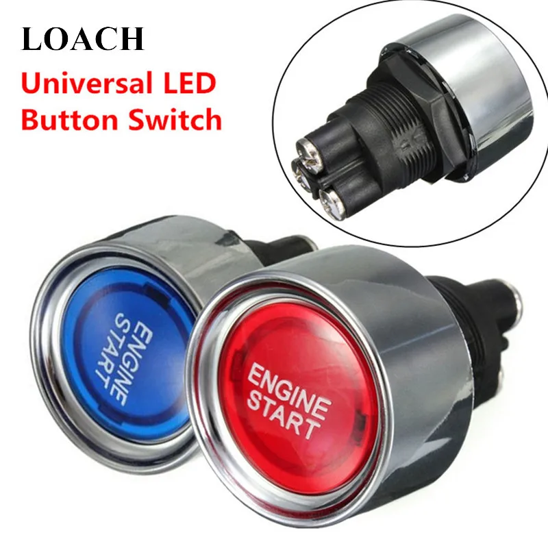 12v LED Light Start Button Switch Motor Car Keyless Engine Starter Ignition Button Key Push Replacement Enginee Start Universal